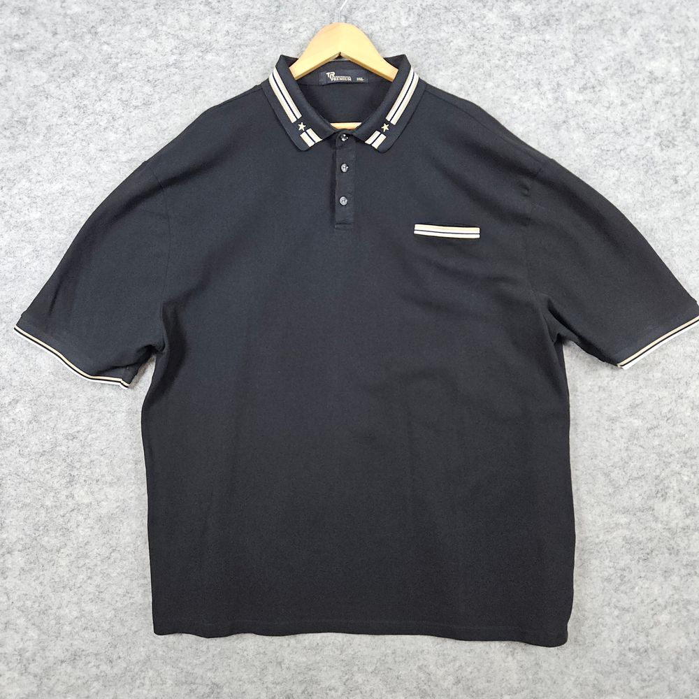 Tailored Recreation‎ Premium Men's Black Polo Size 3XL Shirt Pocket Stars Collar